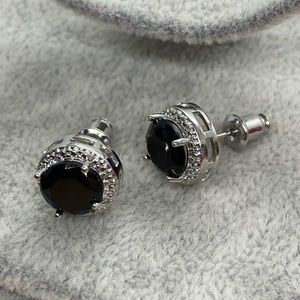 Gold Plated Black Crystal Stud Earrings